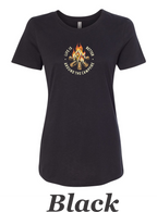 Campfire shirt. Life is better around a campfire printed on women's shirt.