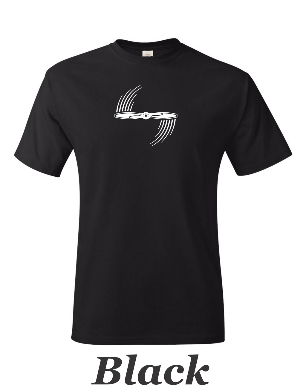 Spinning propeller artwork printed on men's shirt. Free shipping.