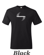 Spinning propeller artwork printed on men's shirt. Free shipping.