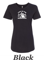 Lost in the mountains drawing printed on women's shirt. Great gift for the hiker.