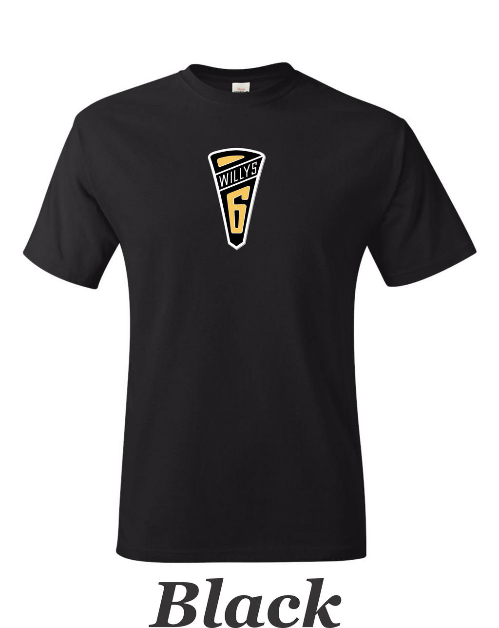 Willy's 6 Emblem printed on mens shirt. Great gift for the Willy's Jeep fan