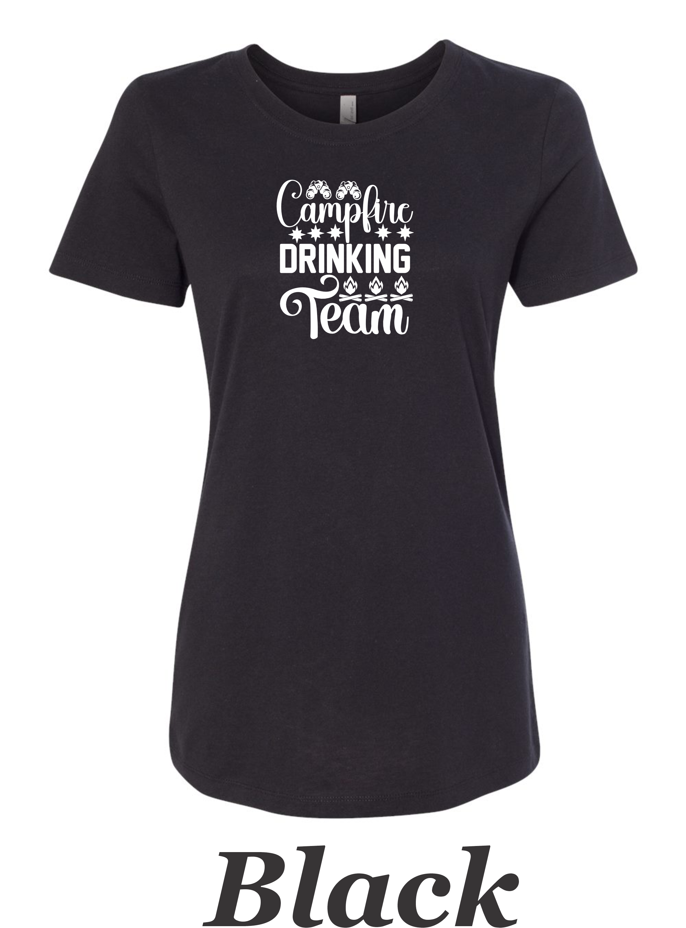 Campfire Drinking Team printed on women's shirt.  Great gift for group camping.