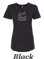 Go Outside drawing printed on women's shirt. Great gift for the hiker.