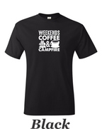 Weekends, Coffee, and Campfires print on mens shirt.  Great gift for his weekend.