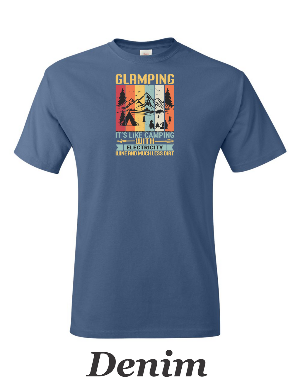 Color Glamping print on mens shirt.