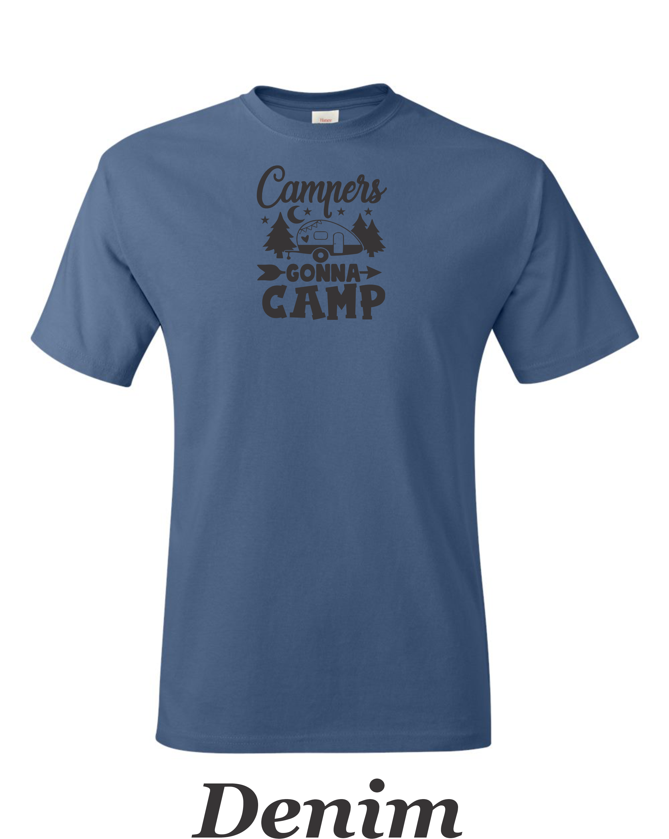 Campers Gonna Camp print on mens shirt. Great gift for the camper.