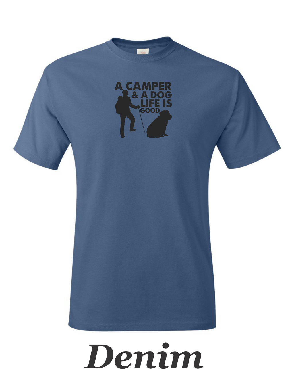 Camper and a dog, Life is good print on mens shirt. Gift for him