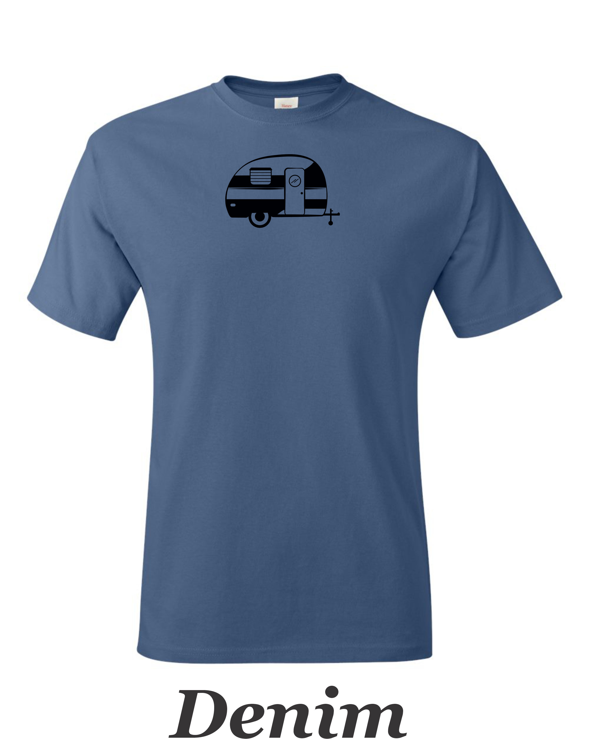 Canned Ham 50-60's trailer drawing print on mens shirt.  Great gift for Shasta trailer fan.