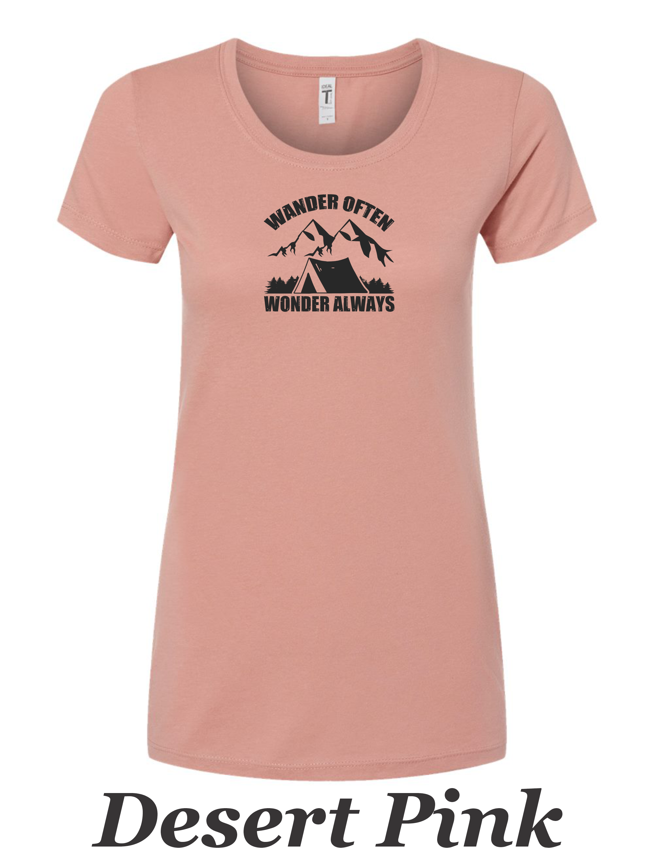 Wander often, Wander always drawing printed on Women's shirt. Great Hiking gift.