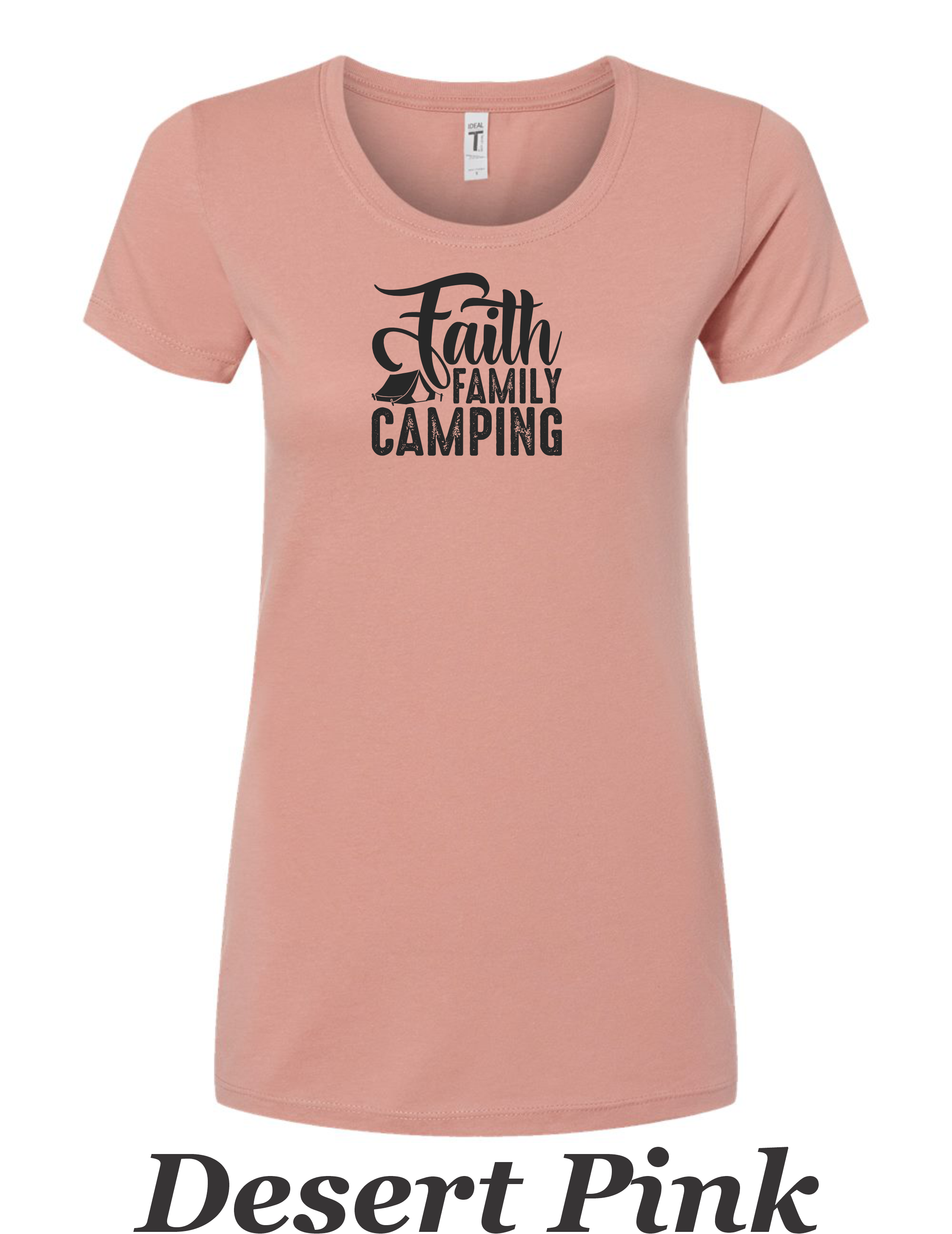 Faith Family Camping print on women's shirt. Great shirt for Family camping.