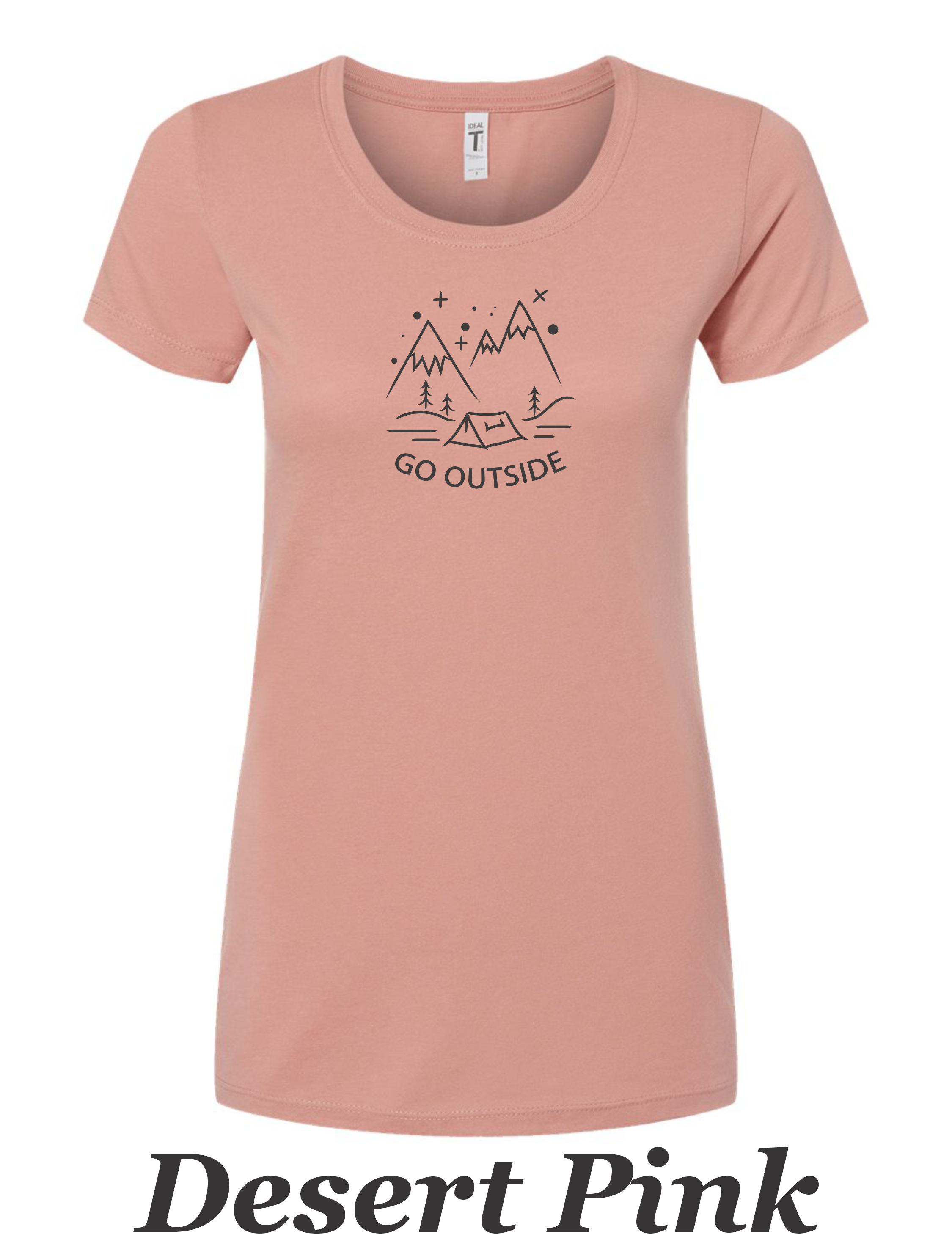 Go Outside drawing printed on women's shirt. Great gift for the hiker.