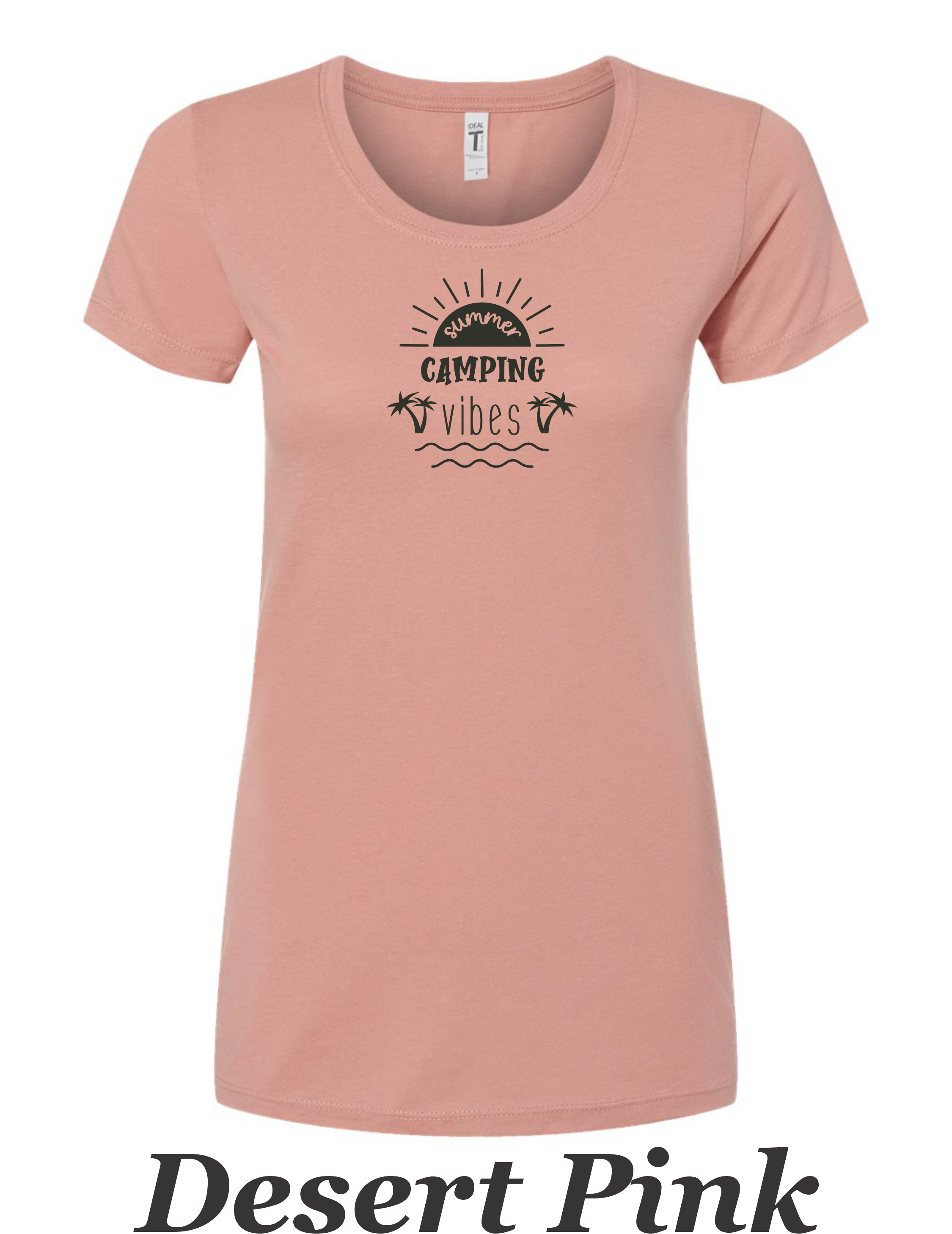 Summer camping Vibes print on women's shirt.  Great start to the summer camping season.