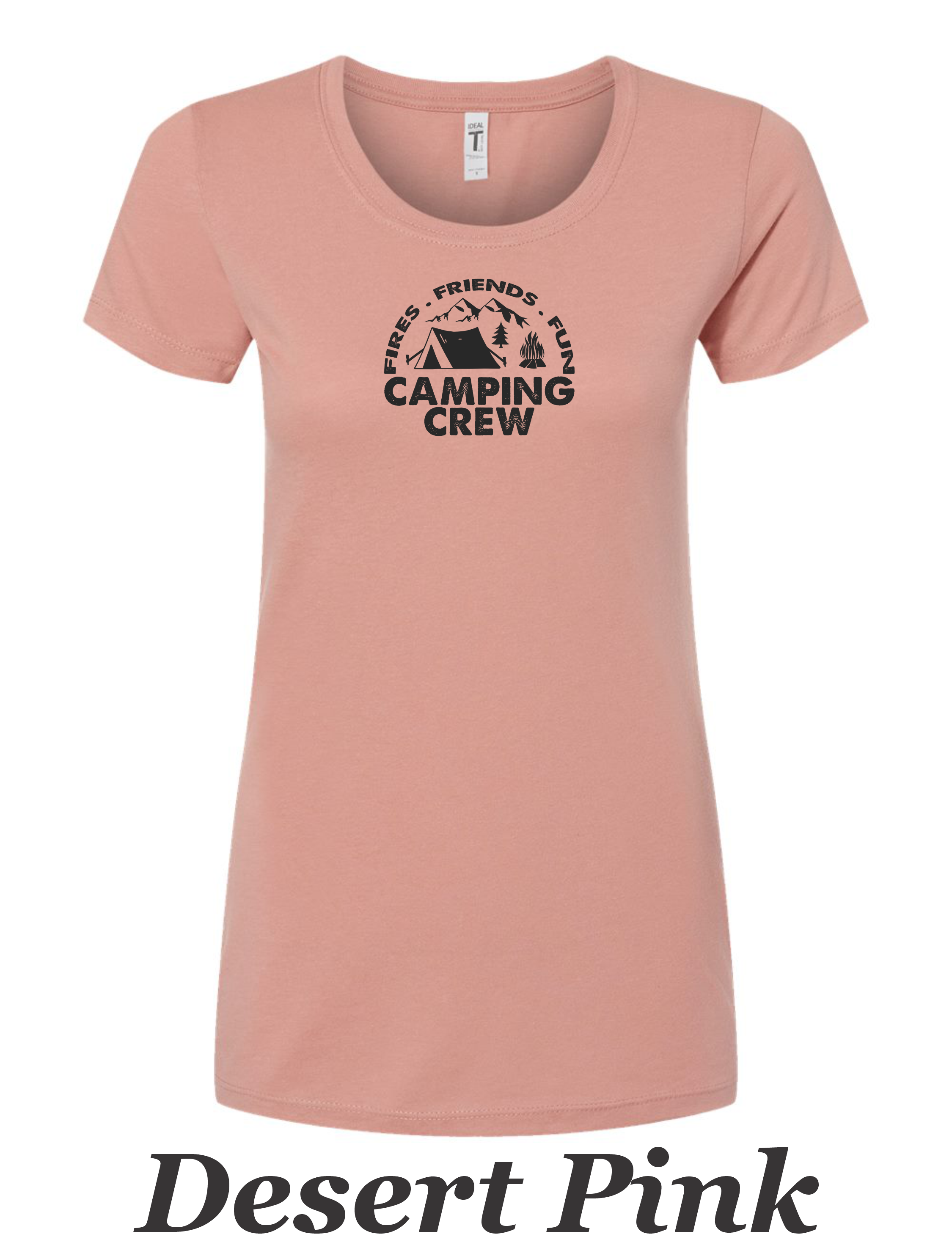 Fire, Friends, Fun , Camping Crew Printed on women's shirt.  Great for the group camp trip.