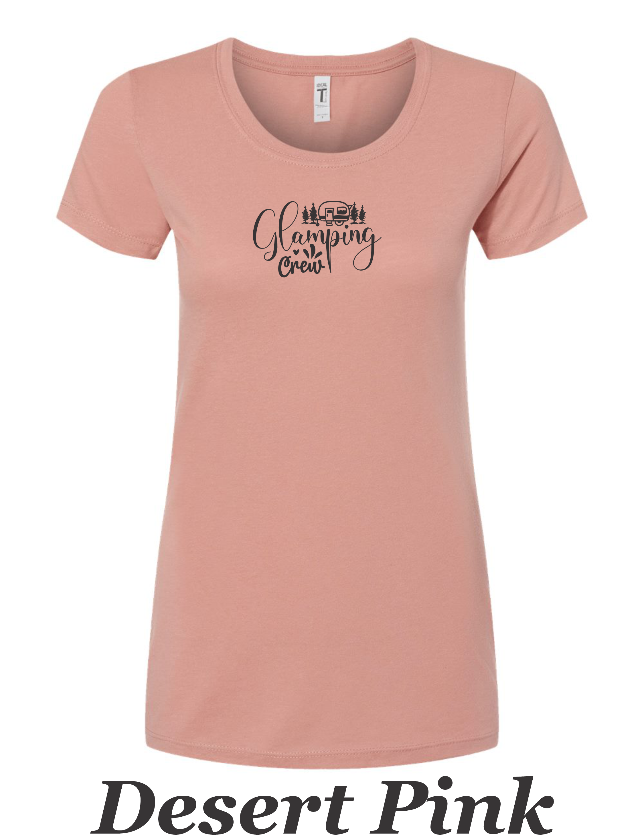 Glamping Crew printed on women's shirt.  Great for the Women's group camping trip.