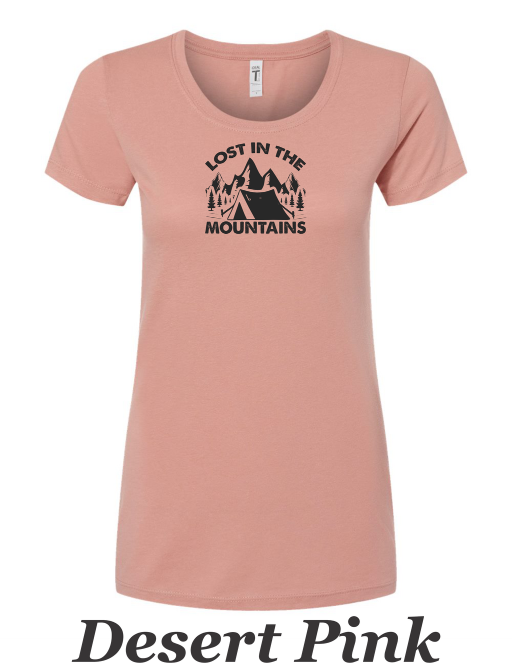 Lost in the mountains drawing printed on women's shirt. Great gift for the hiker.
