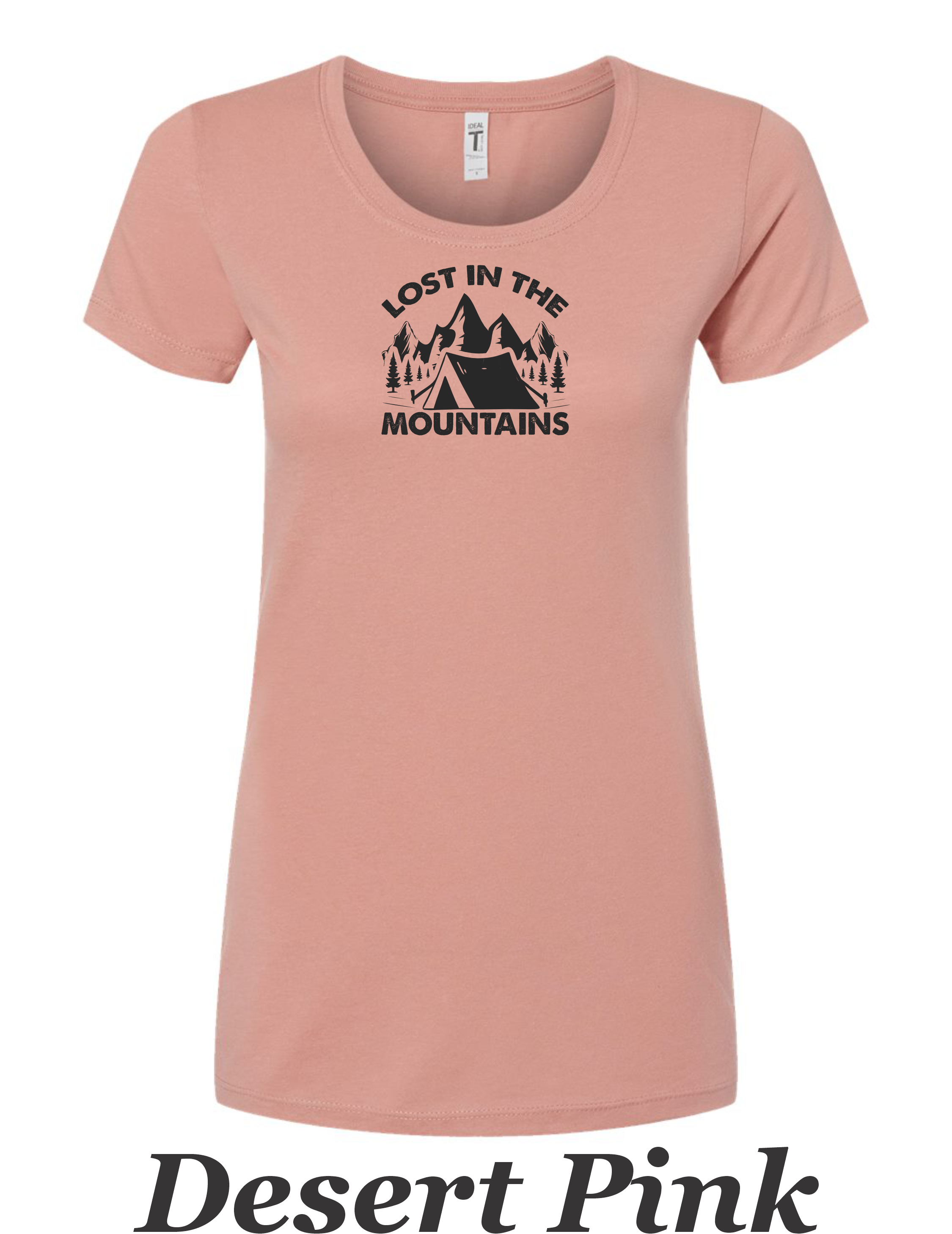 Lost in the mountains drawing printed on women's shirt. Great gift for the hiker.