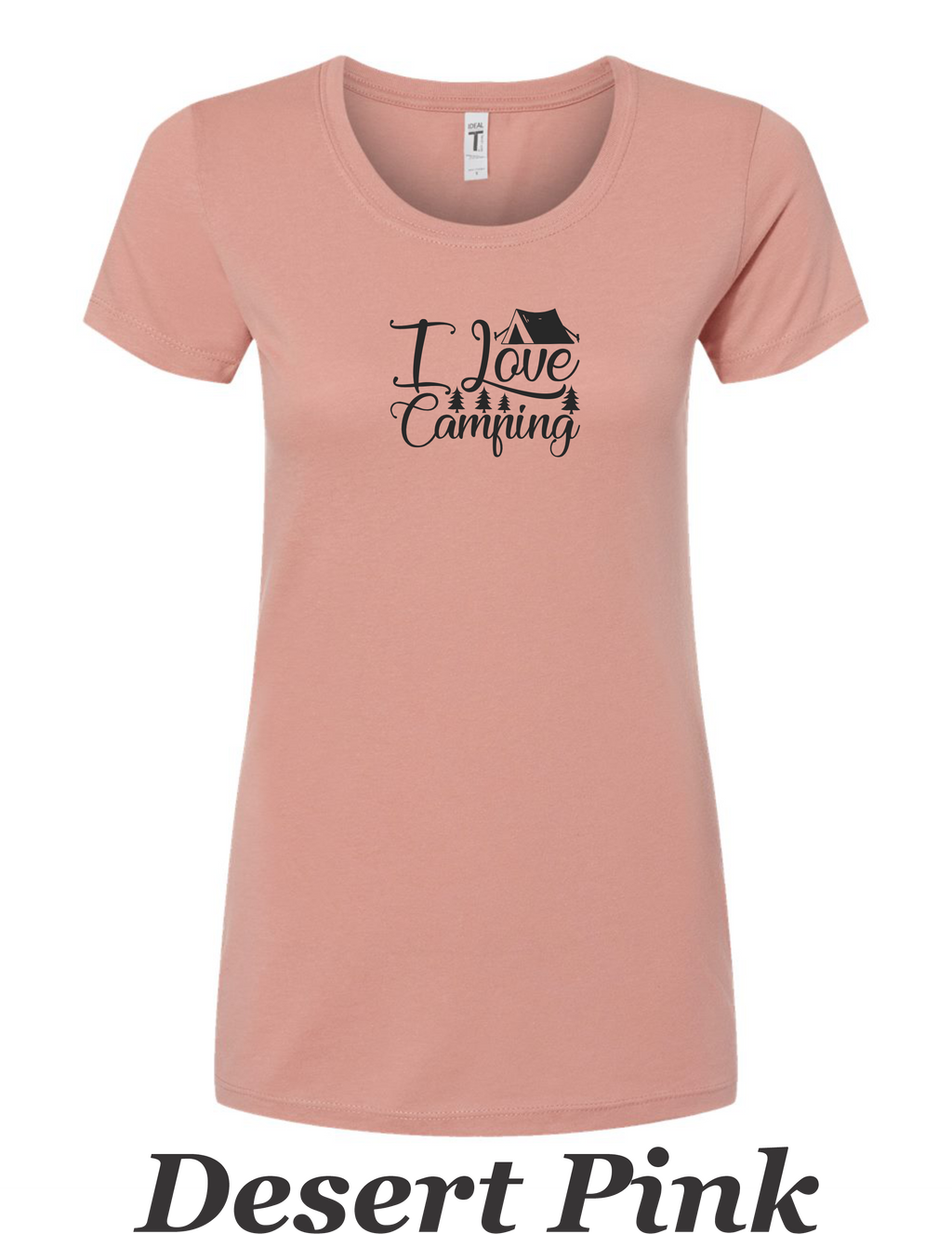 I love Camping printed on women's shirt. Great gift for the summer camping trip.
