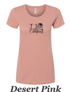 I love Camping printed on women's shirt. Great gift for the summer camping trip.