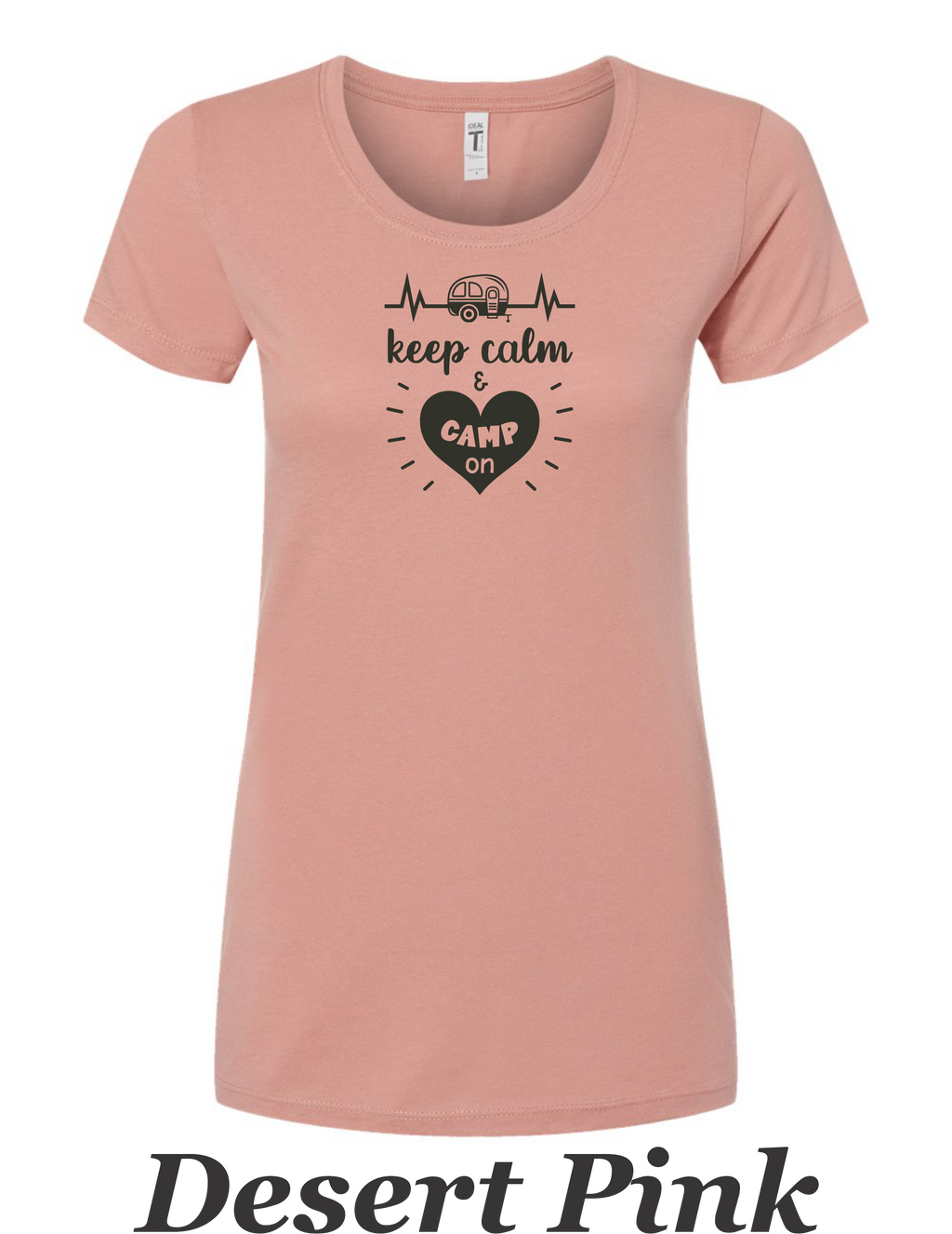 Keep Calm and Camp on print on women's shirt.  Great gift for the summer camping trip. .