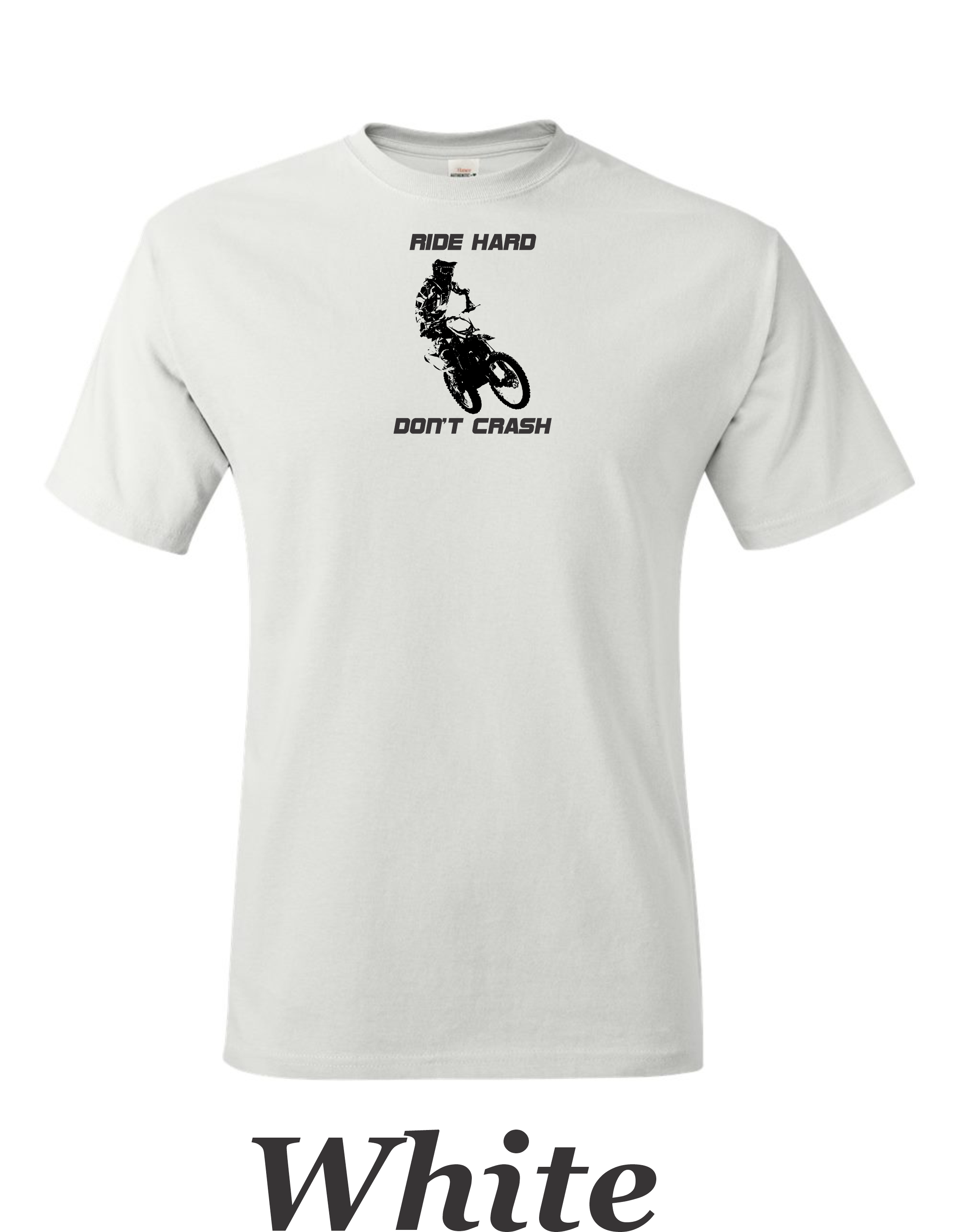 Ride Hard Don't Crash. Desert racer printed on mens shirt. Gift for motocross guy.