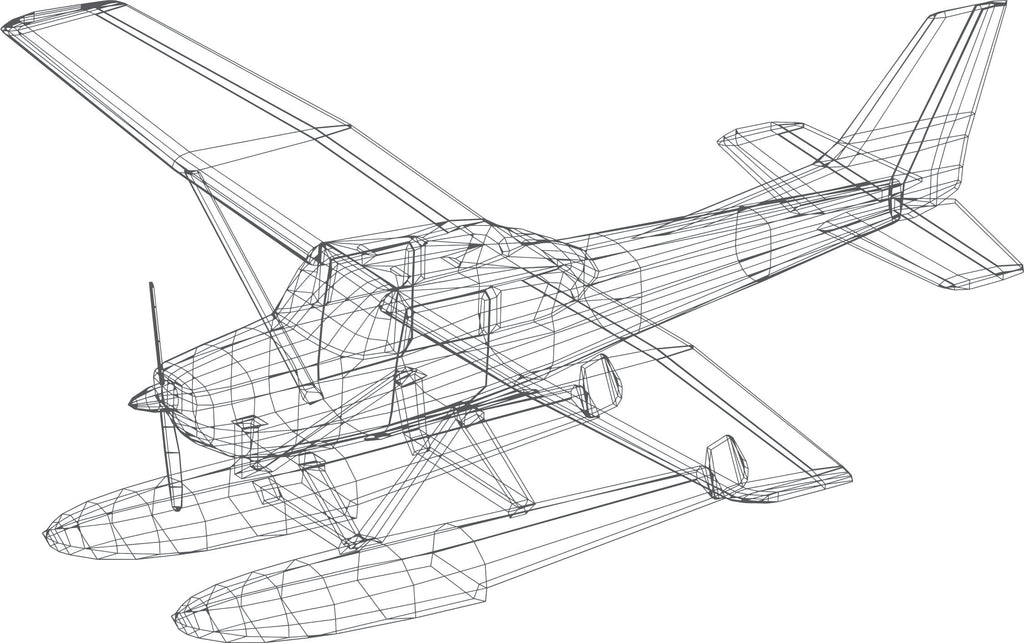Isometric drawing of Cessna 182 on Floats printed on men's shirt.  Free shipping.