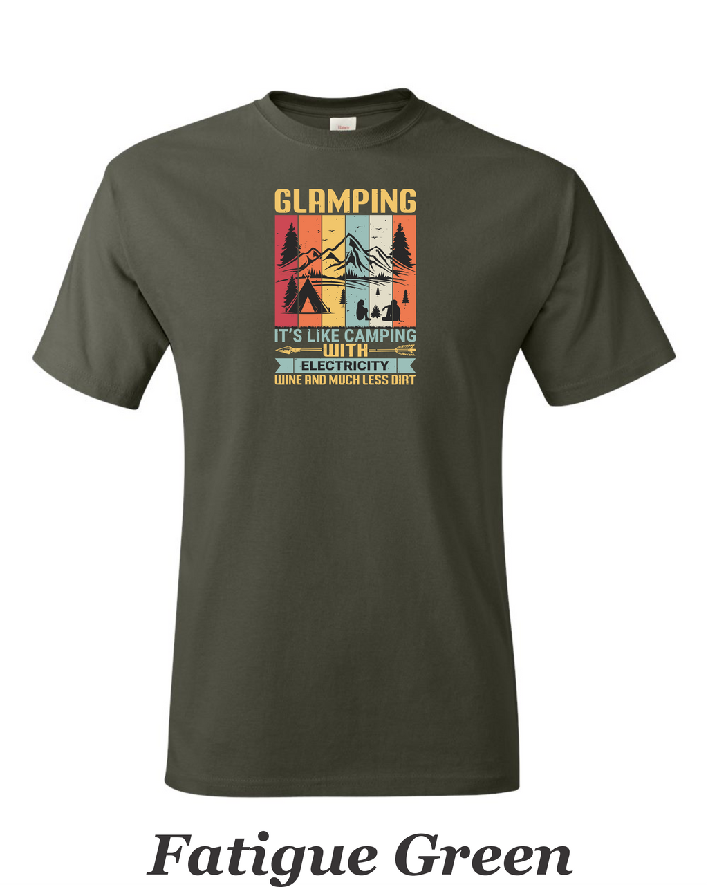 Color Glamping print on mens shirt.