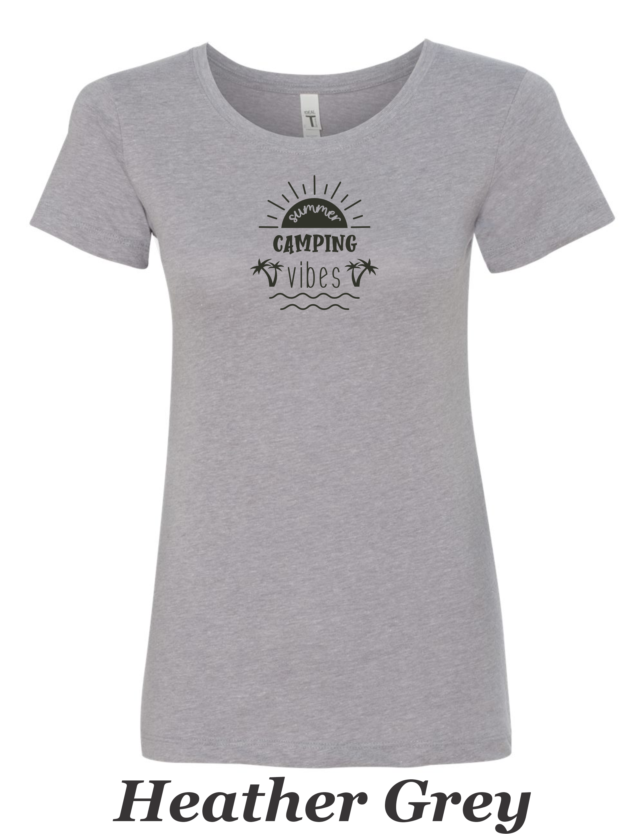 Summer camping Vibes print on women's shirt.  Great start to the summer camping season.