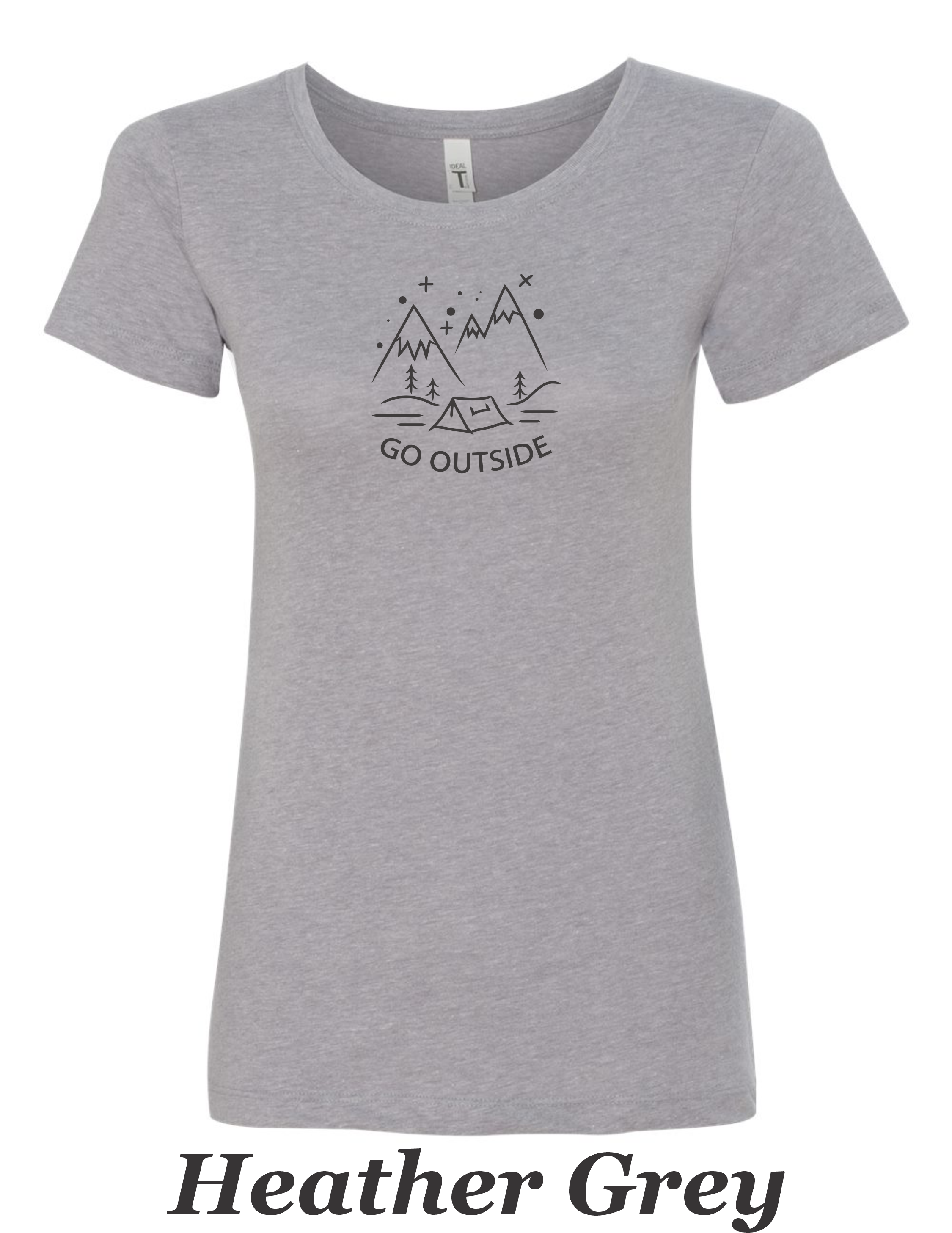 Go Outside drawing printed on women's shirt. Great gift for the hiker.