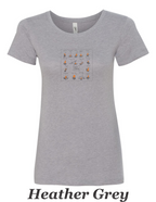 Types of campfires printed on women's shirt. Great camping shirt.