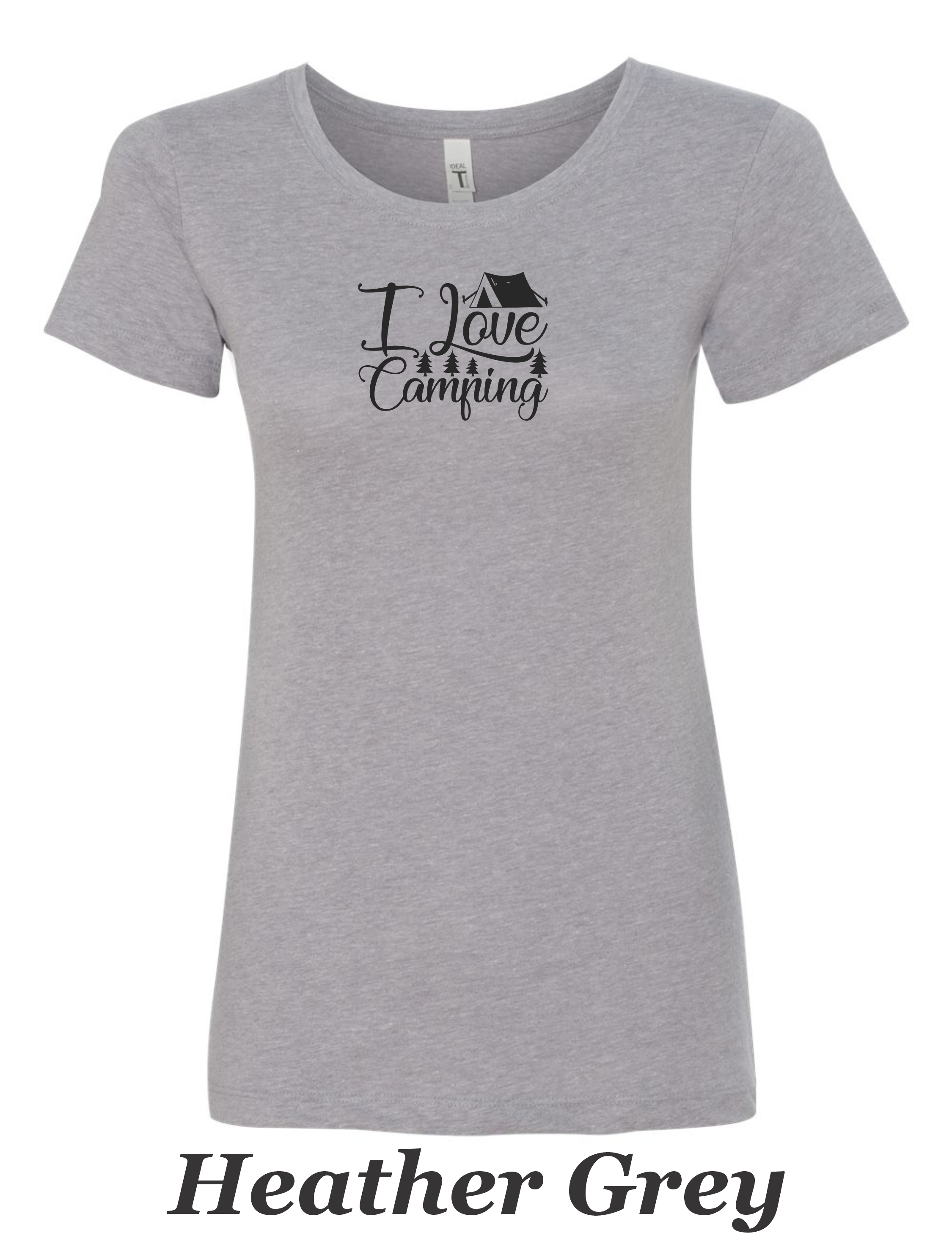 I love Camping printed on women's shirt. Great gift for the summer camping trip.