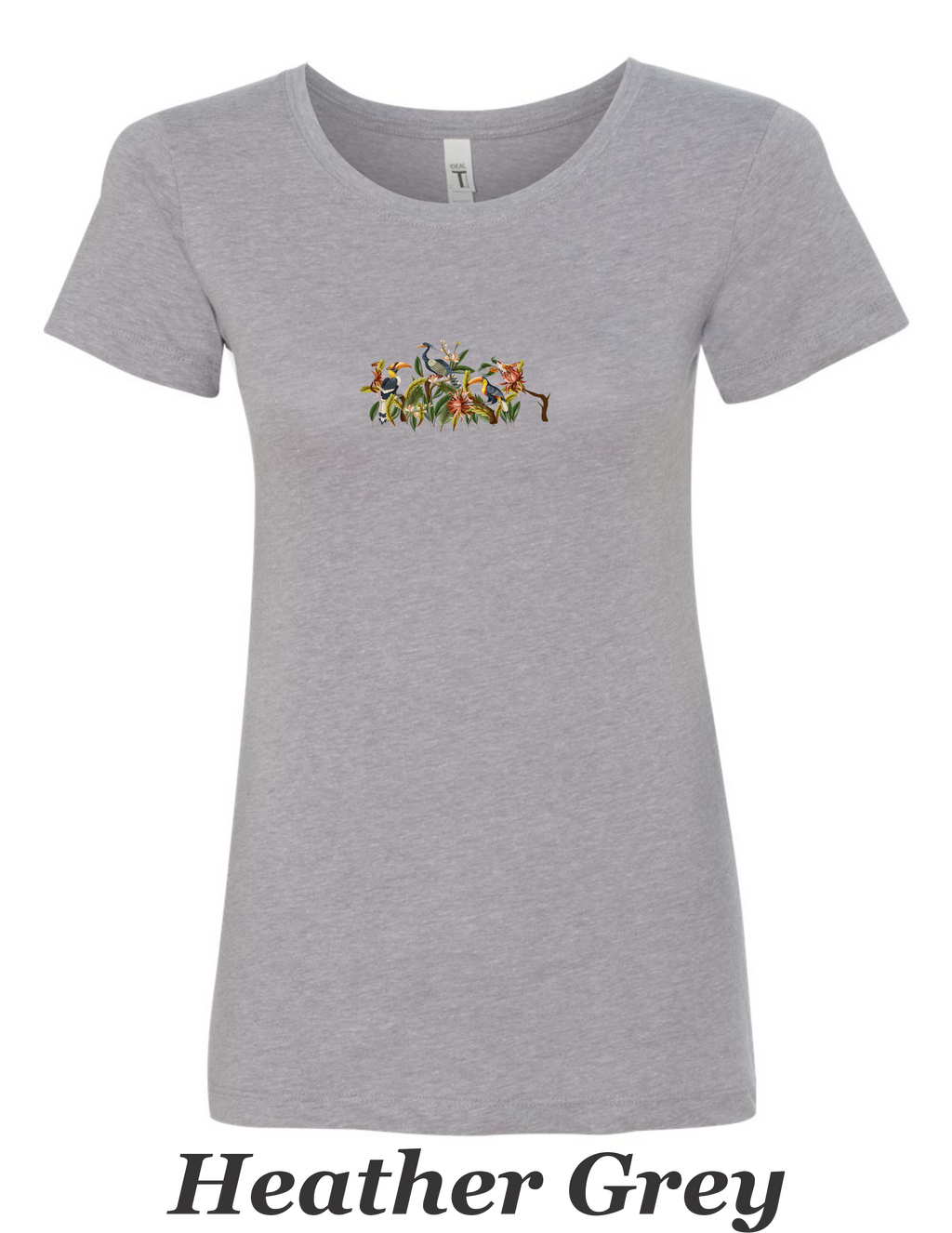 Toucan and bird pastel drawing printed on women's shirt. Great gift.