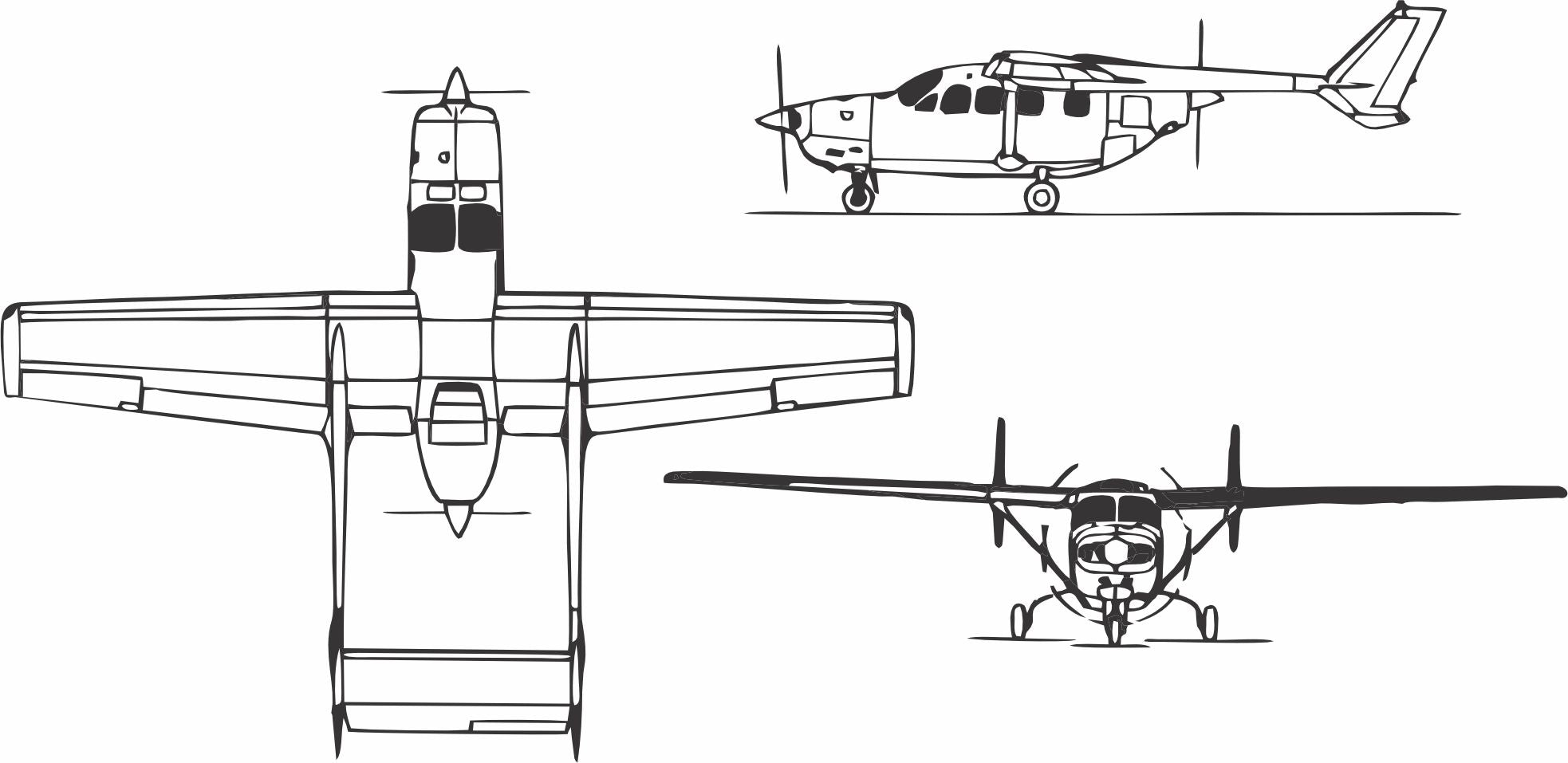 Cessna 337 Skymaster 3 view drawing printed on Men's shirt. Free shipping.