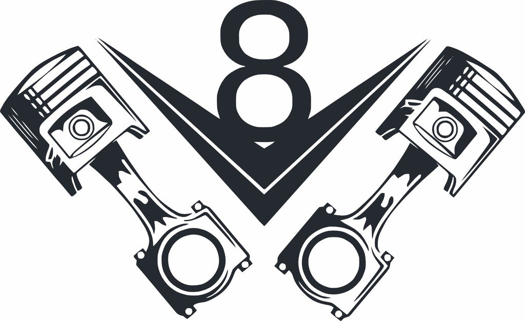 Vintage V8 and pistons print on mens shirt. Classic Hot Rod sign drawing