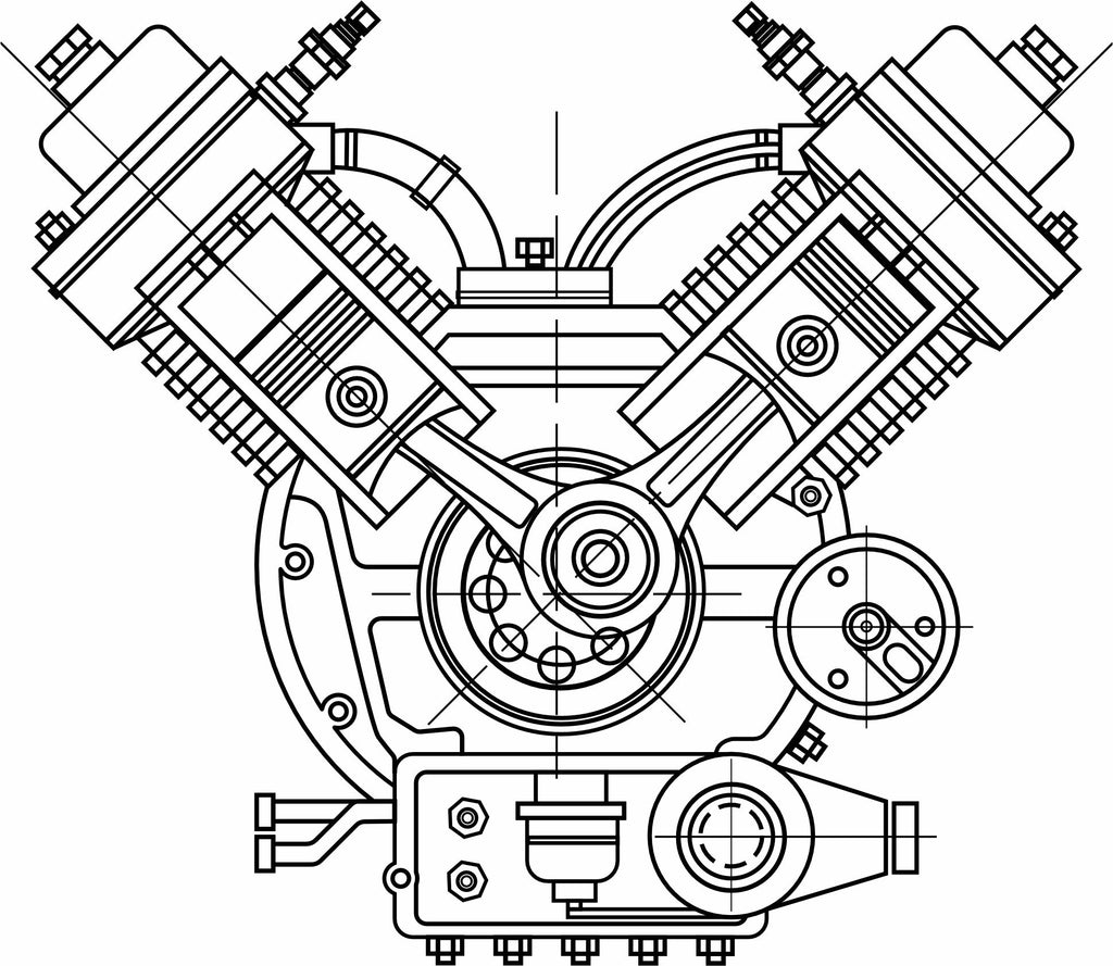 V twin Cut-a-way drawing printed on mens shirt. Great gift for the Harley fan.