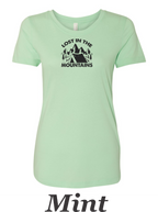 Lost in the mountains drawing printed on women's shirt. Great gift for the hiker.