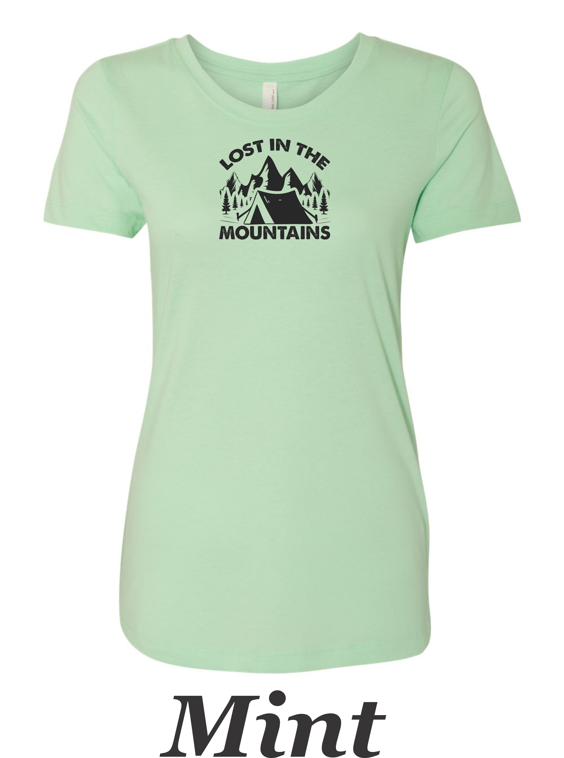 Lost in the mountains drawing printed on women's shirt. Great gift for the hiker.