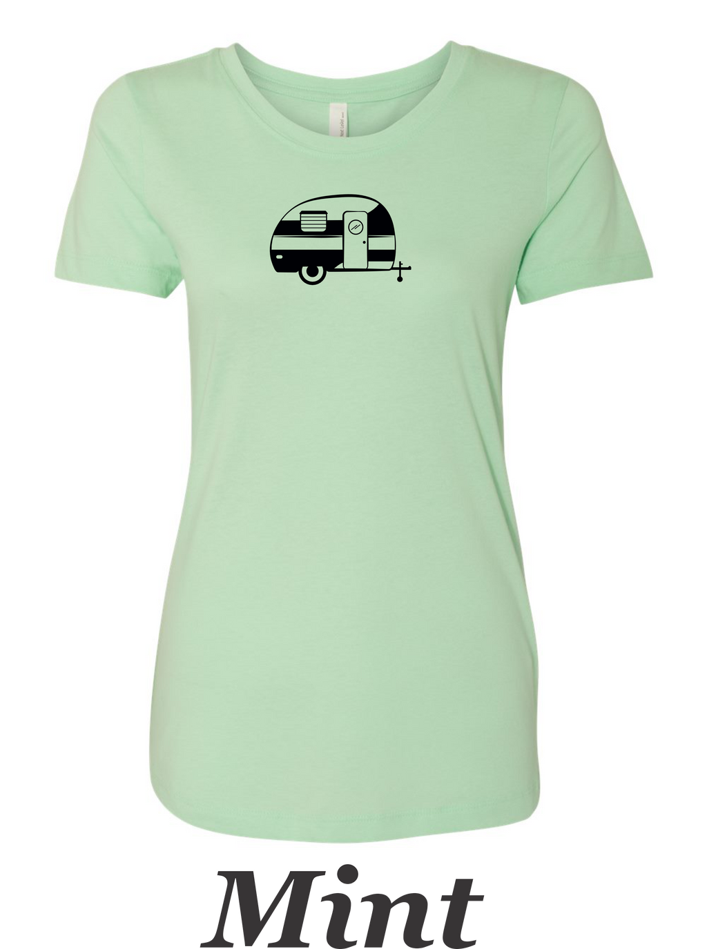 Vintage Canned Ham Trailer drawing Printed on Women's Shirt.