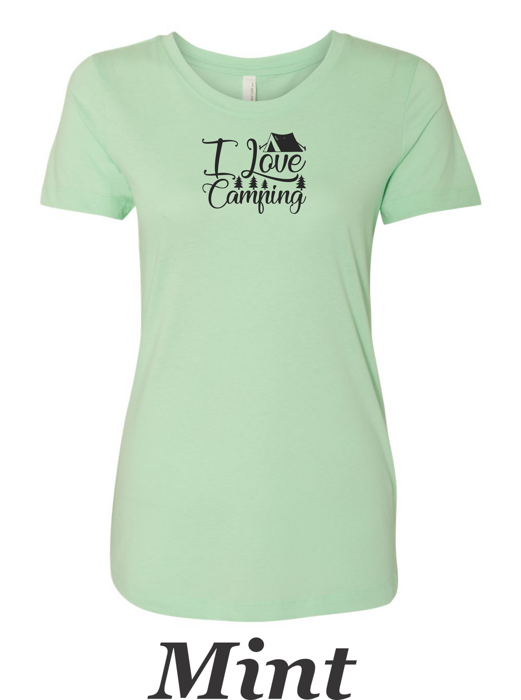I love Camping printed on women's shirt. Great gift for the summer camping trip.