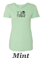 I love Camping printed on women's shirt. Great gift for the summer camping trip.