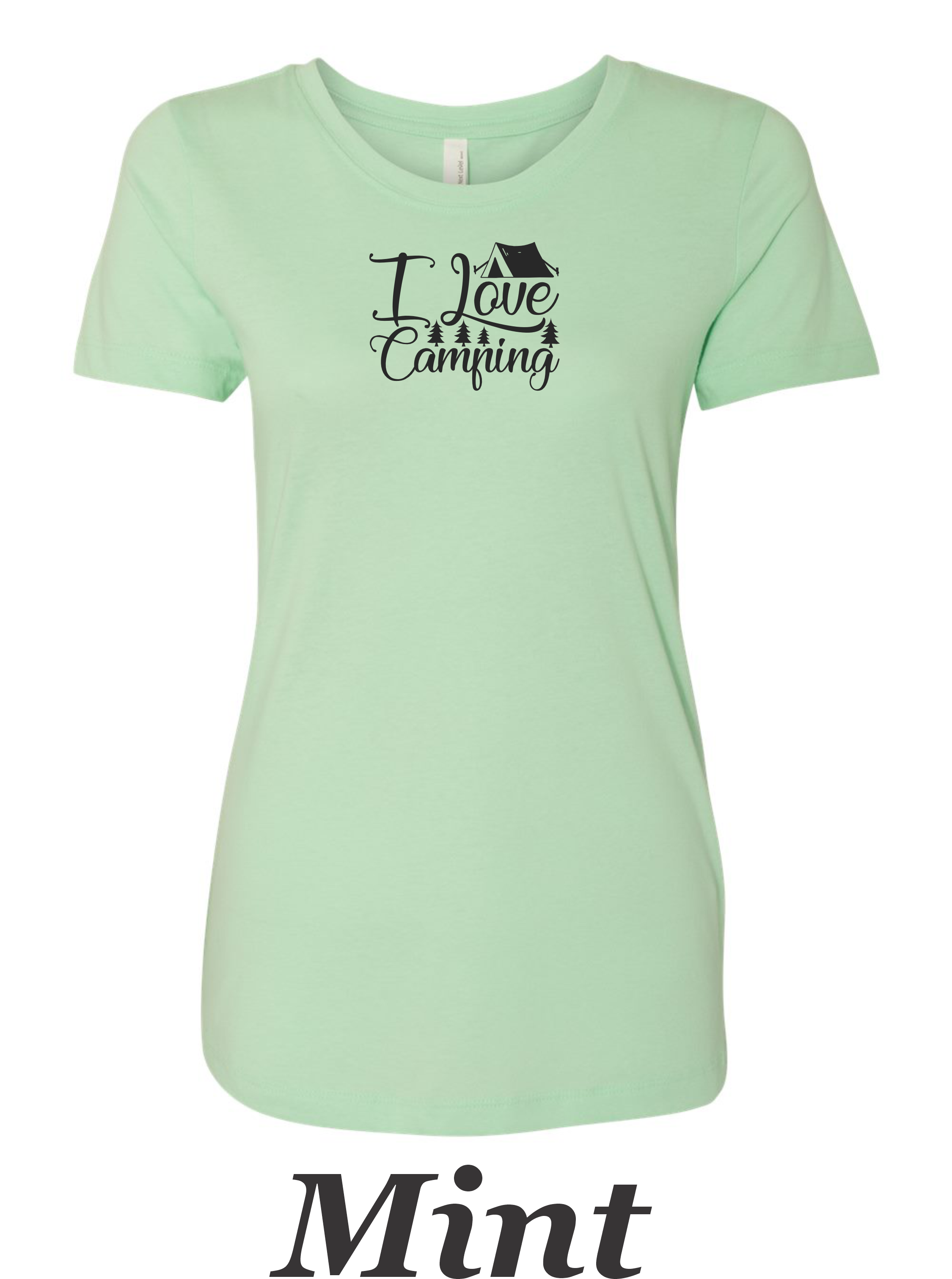 I love Camping printed on women's shirt. Great gift for the summer camping trip.