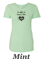 Keep Calm and Camp on print on women's shirt.  Great gift for the summer camping trip. .