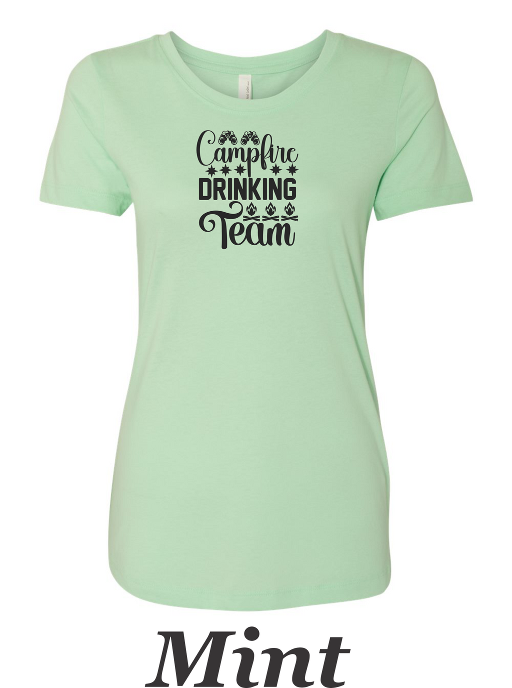 Campfire Drinking Team printed on women's shirt.  Great gift for group camping.