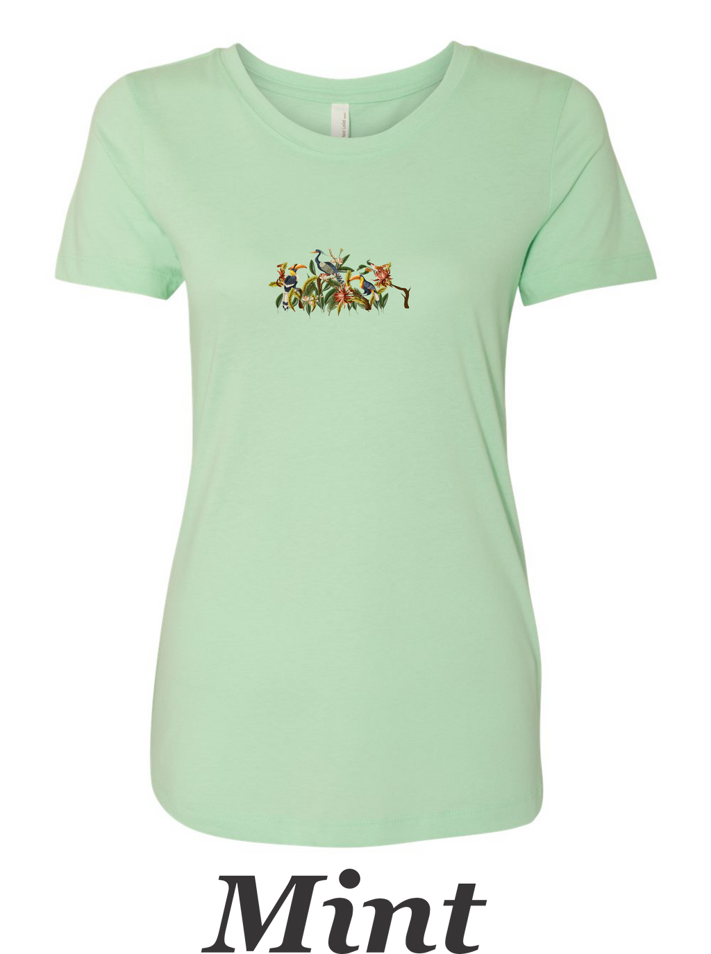 Toucan and bird pastel drawing printed on women's shirt. Great gift.