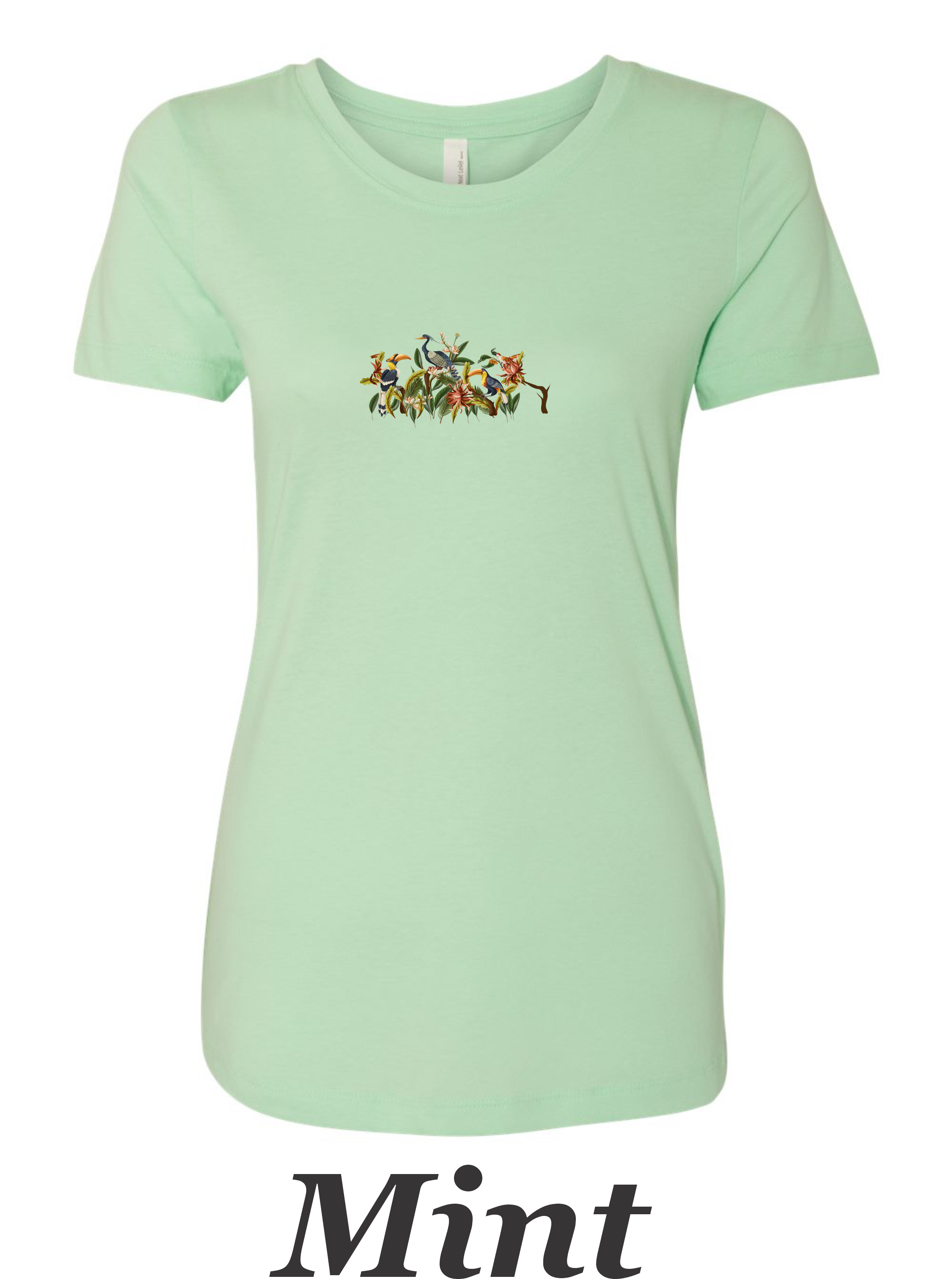 Toucan and bird pastel drawing printed on women's shirt. Great gift.