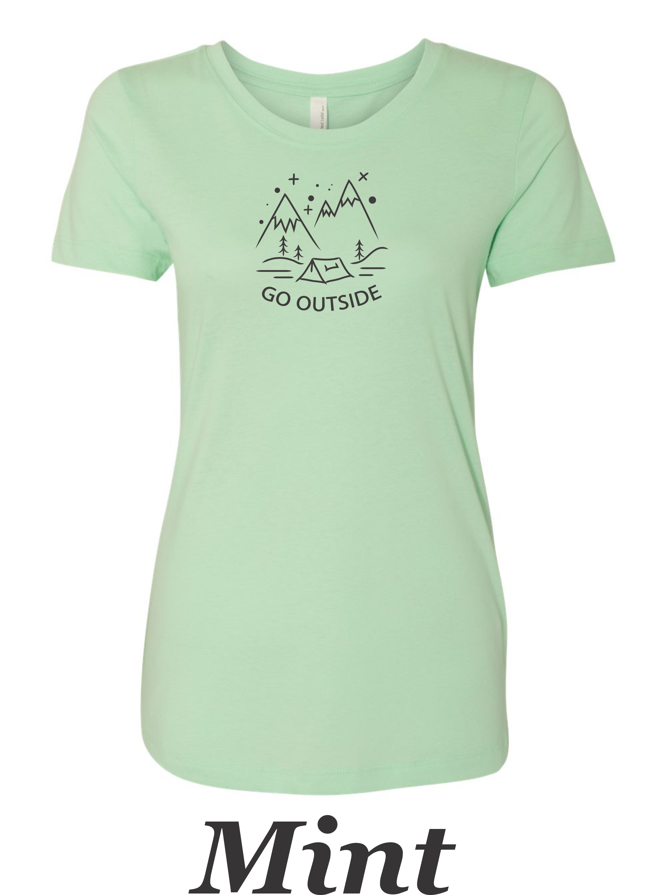 Go Outside drawing printed on women's shirt. Great gift for the hiker.