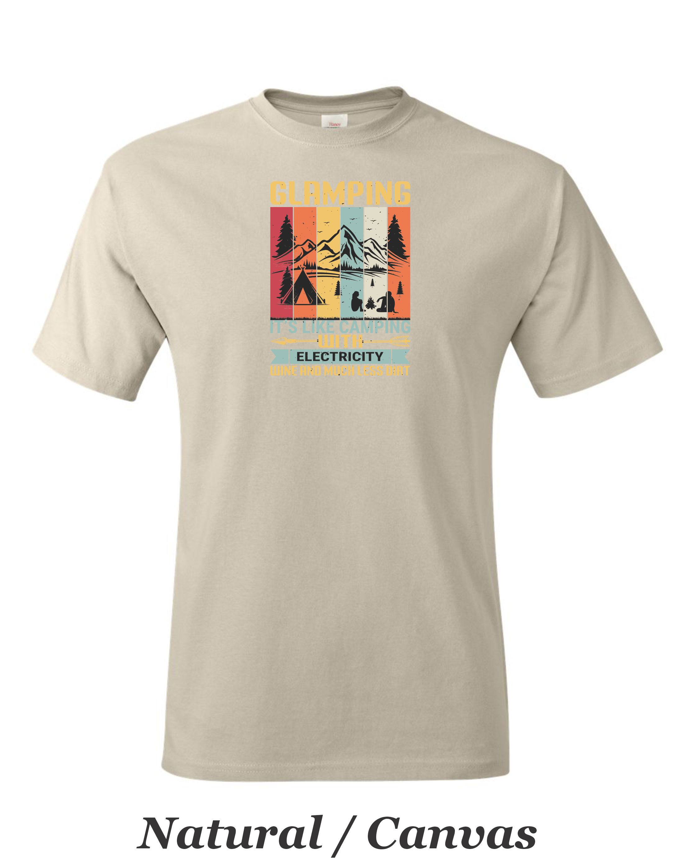 Color Glamping print on mens shirt.