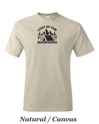 Lost in the Mountains print on mens shirt.  Camping and Hiking shirt.