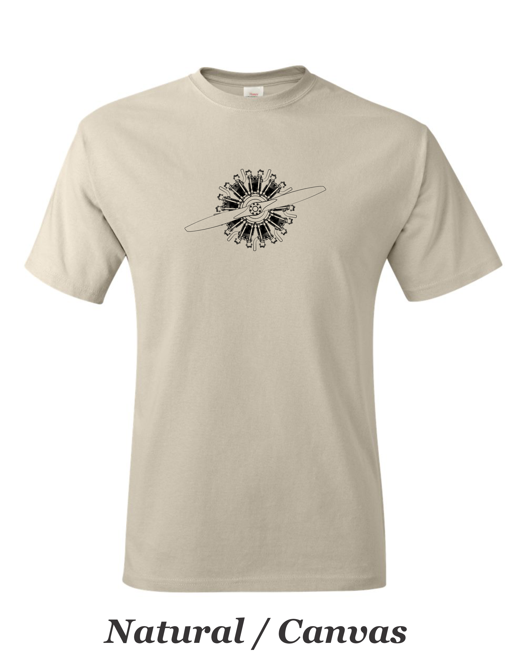 9 Cylinder Radial airplane engine with propeller printed on men's shirt. Free shipping