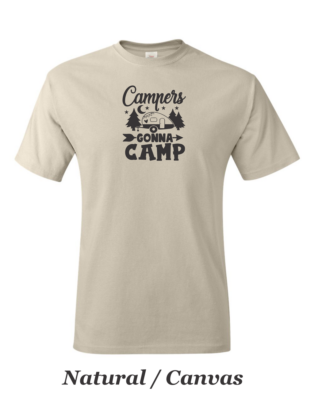 Campers Gonna Camp print on mens shirt. Great gift for the camper.