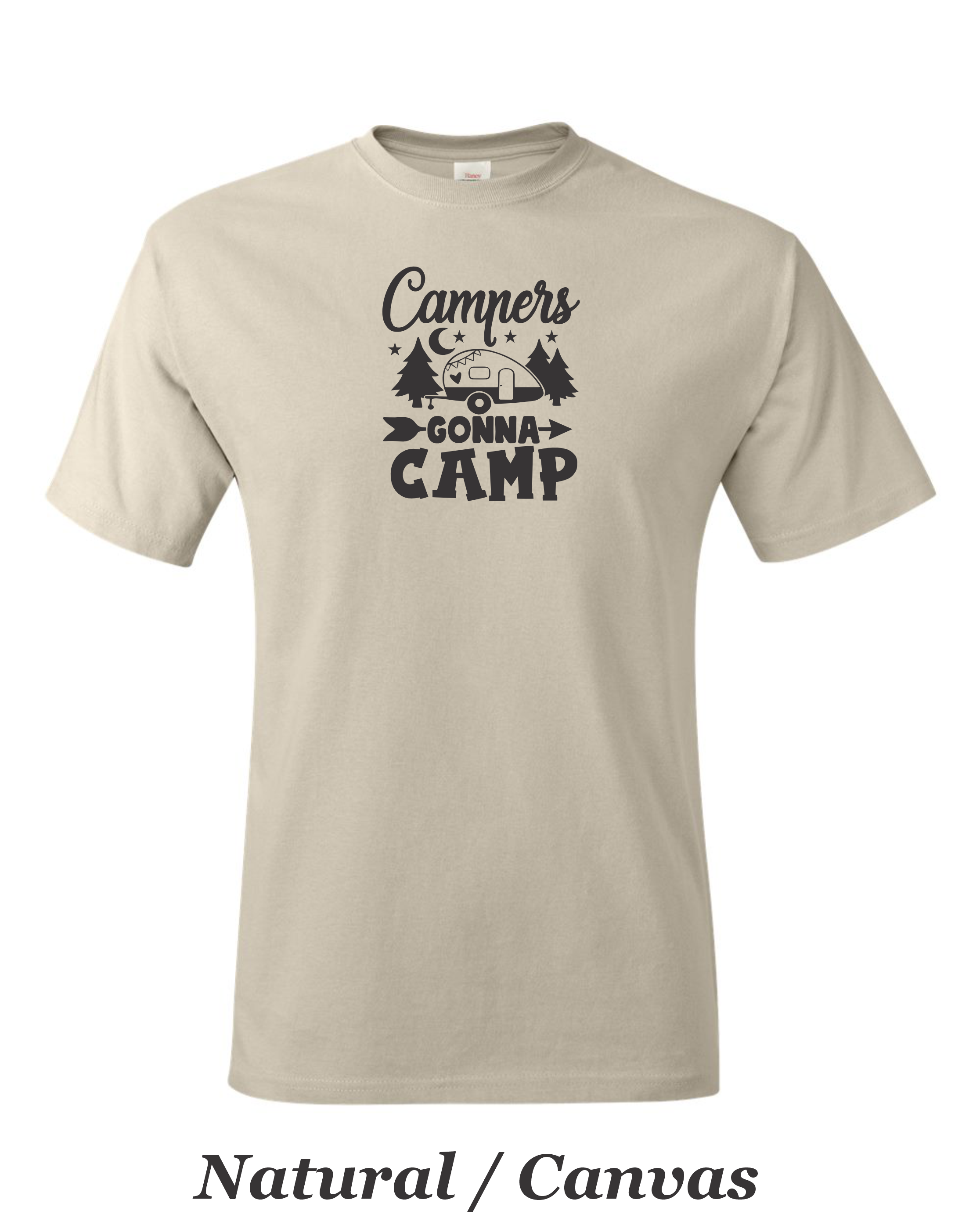 Campers Gonna Camp print on mens shirt. Great gift for the camper.